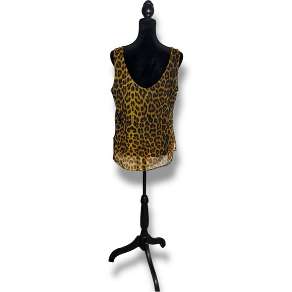 Working Girl Chic Leopard Print Sheer Tan and Black Breathable Flowy Tank Top - Picture 5 of 15